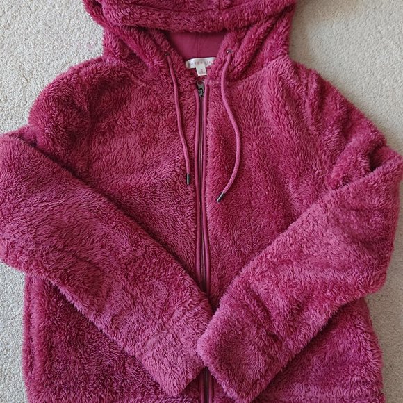 VERY soft fuchsia teddy zip up hoodie - Picture 1 of 6
